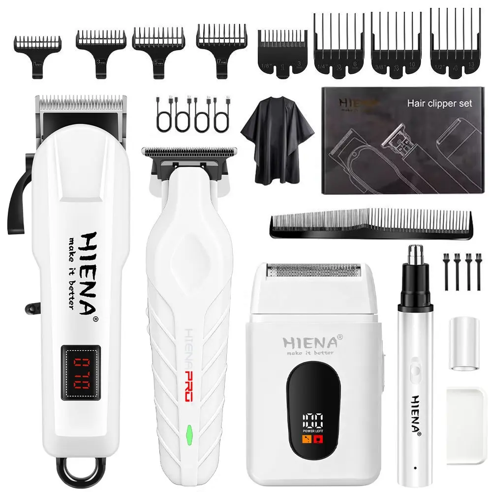HIENA Electric Hair Trimmer White Mother & Child Set USB Rechargeable Haircutting Tool Home Radio Push Scissors, Professional LCD Digital Display, Professional Haircutting Tool for Men, Perfect Gift for Friends