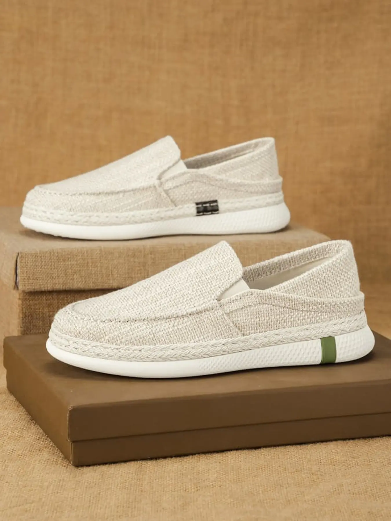 Men's two-way wear linen slip-on loafers retro woven thick sole breathable for commute and home wear