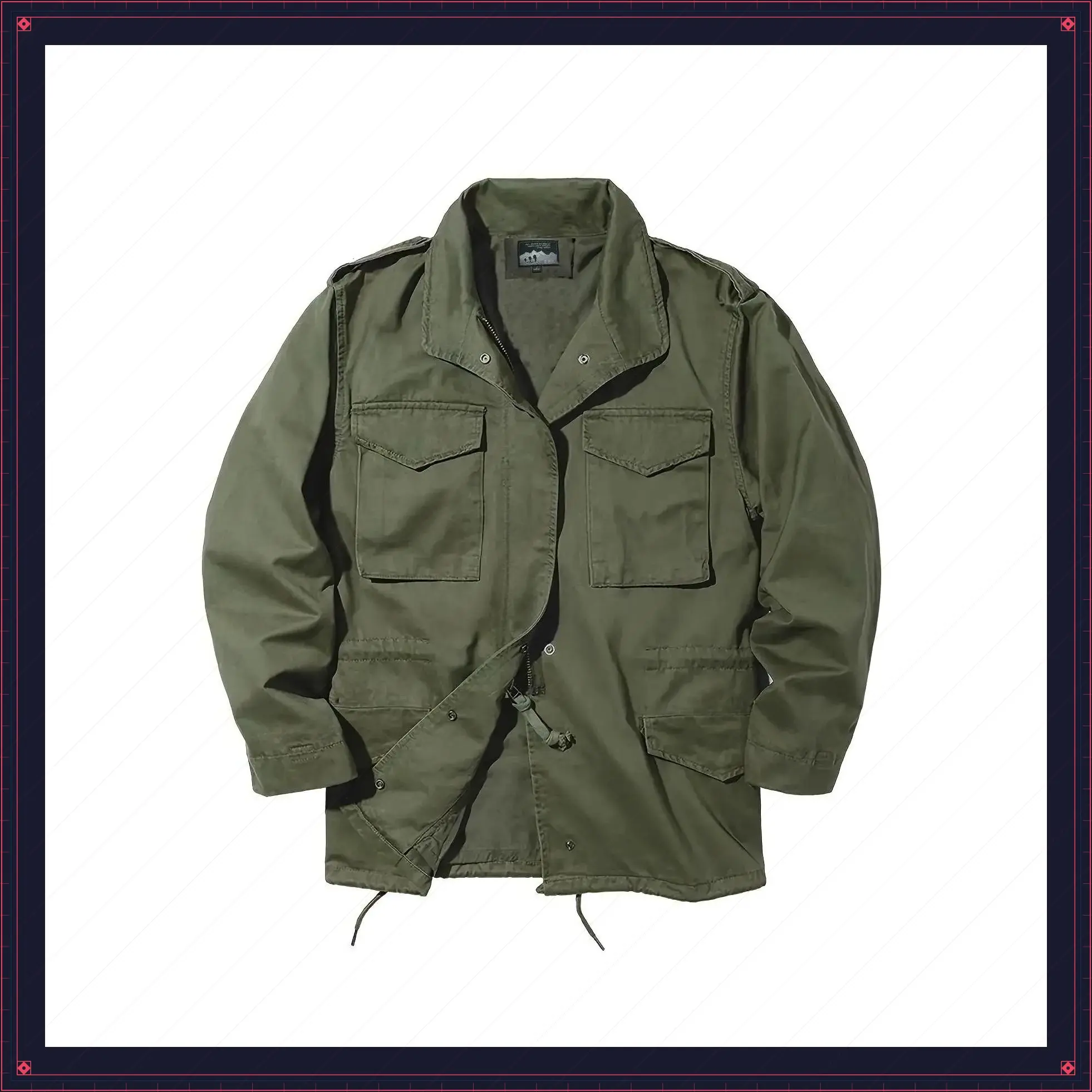 Men's pure cotton vintage collared zip-up jacket, M field work jacket, workwear jackets, multi-pocket design, drawstrings at the waist and hem, suitable for daily casual outdoor activities in spring, autumn, and winter.