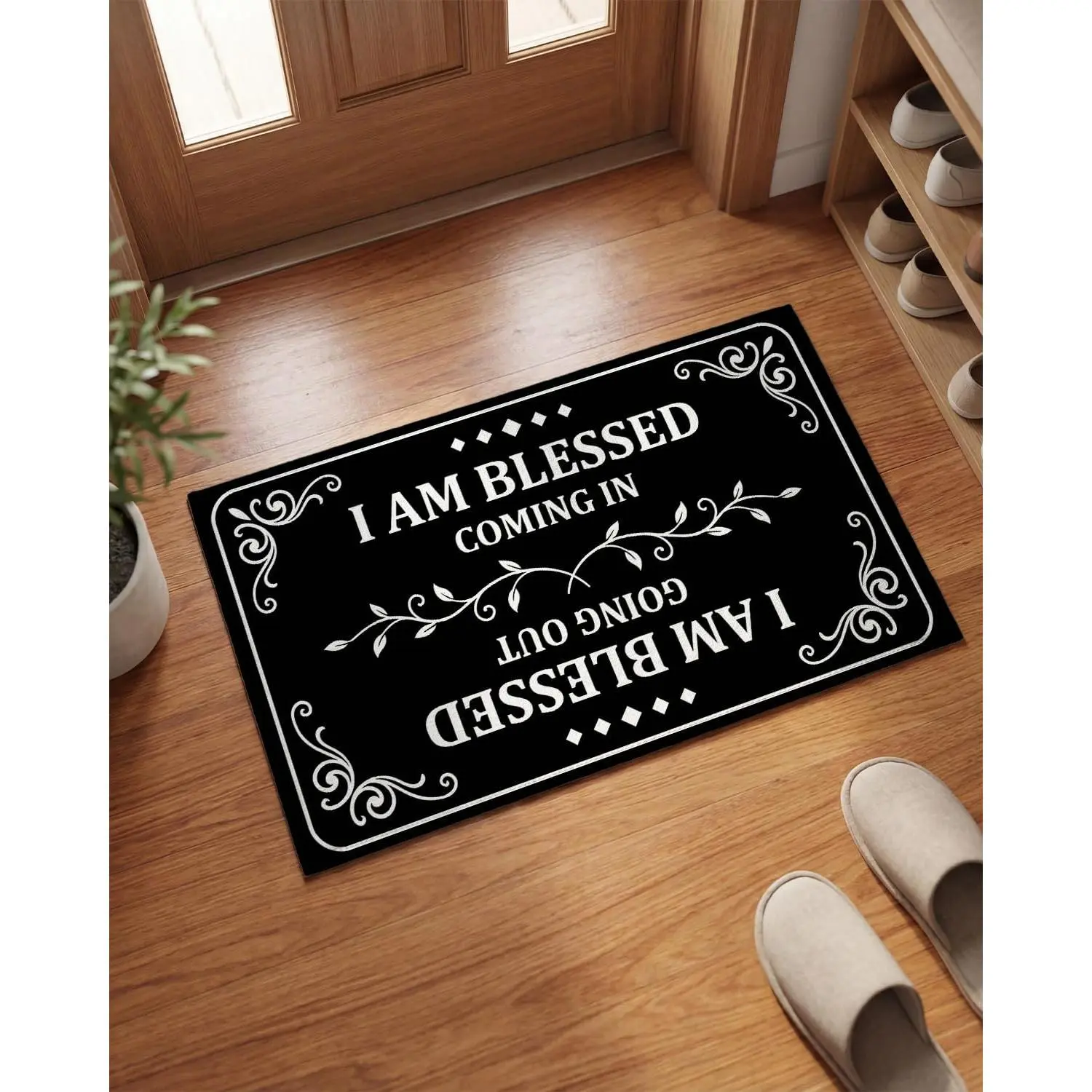 Blessed Doormat 18x30 Inch – Christian “I Am Blessed Coming in & Going Out” Welcome Mat –   Front Door Mat, Indoor Outdoor Entryway Rug