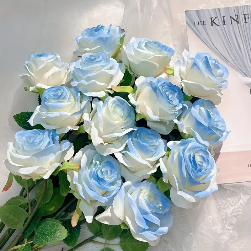 8pcs Artificial Rose Flower Arrangement, Blue Ice Color, Perfect for Home Decor, Wedding Decor, Bedroom Decor, Outdoor Decor, DIY Gift