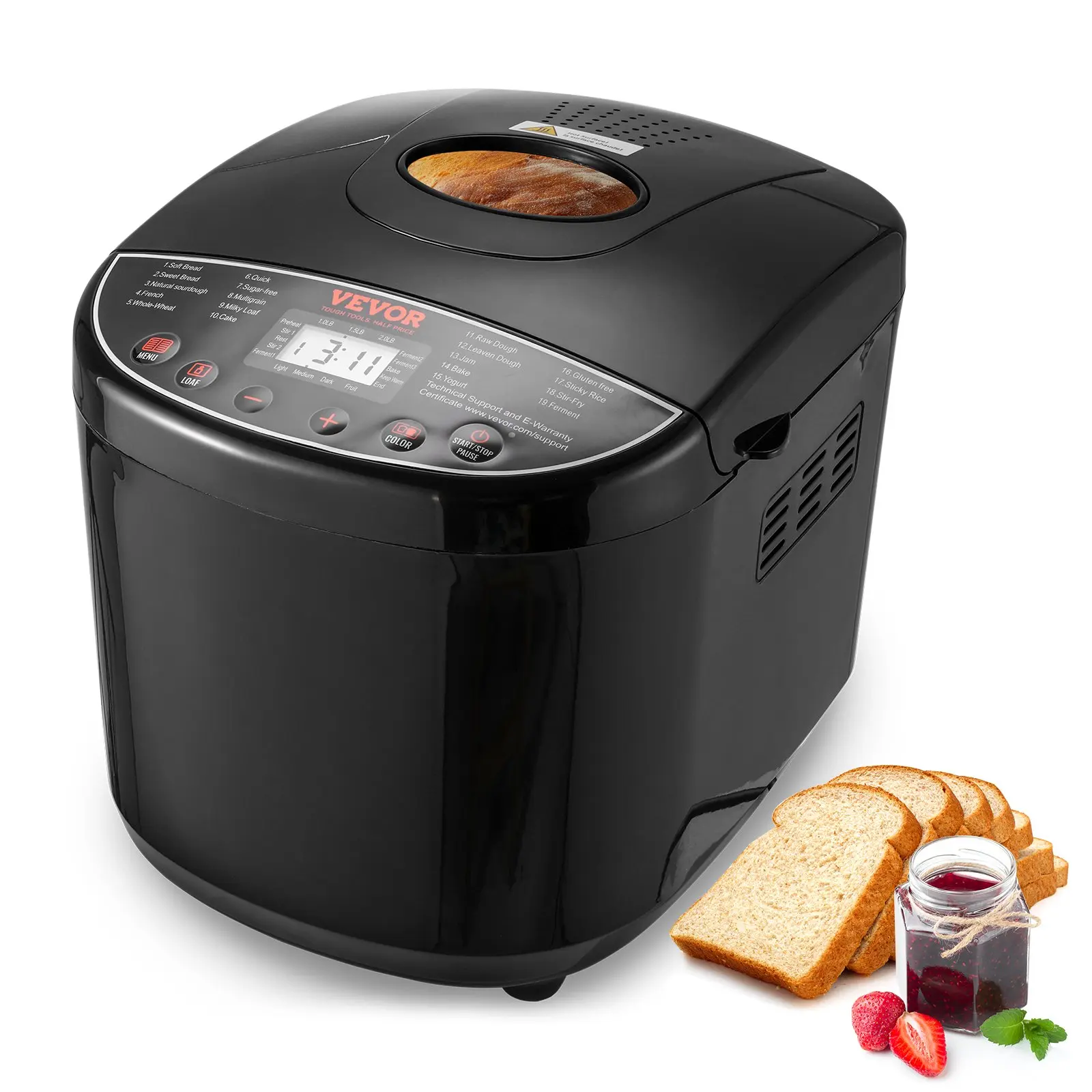 【DealsForYouDays】VEVOR Bread Maker, 19-in-1 2LB Dough Machine, Nonstick Ceramic Pan Automatic Breadmaker with Gluten Free Setting, Whole Wheat Bread Making, Digital, Programmable, 3 Loaf Sizes, 3 Crust Colors