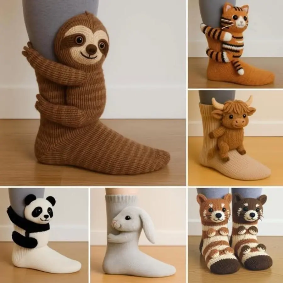 Women's Slipper Socks with Cute Animal Shapes, Cozy Fleece Lined Knit, Thermal Floor Socks for Winter Warmth, Bat Design Mid-Calf Socks