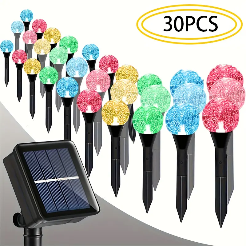2 PCS Outdoor Solar Crystal Ball String Lights - Latest Upgraded 30-LED, 6M IP44 Lawn Fixture, 8 Lighting Modes, Light-Sensing Switch, Ideal for Gardens, Patios