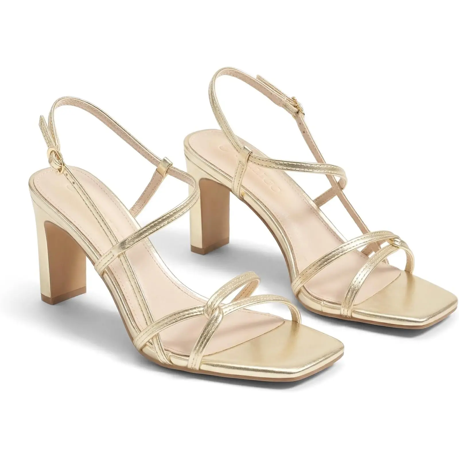 Coutgo Women's Strappy Heeled Sandals - Chunky Block Heel Faux Leather Footwear with a Square Toe for Party Wear, Sandals For Women, Rubber, Shoes, Women's Sandals