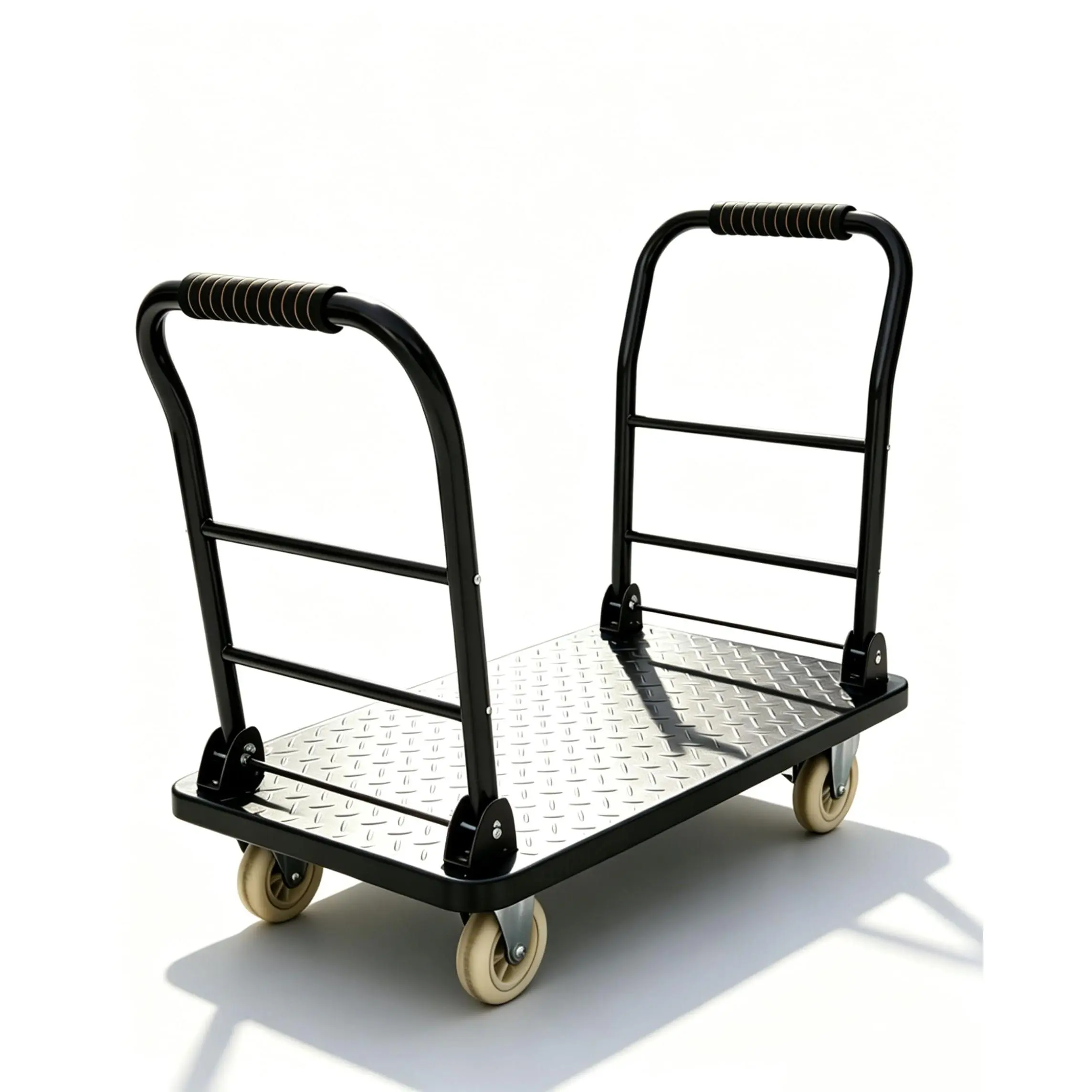 Garvee Industrial Heavy Duty Steel Flatbed Cart on Wheels - 2700 lbs Capacity, 48x24 in Load Area, 2 Removable Handles, 6 in Swivel Wheels, Smooth Mobility - For Warehouse, Research Labs, Heavy Duty Trolley