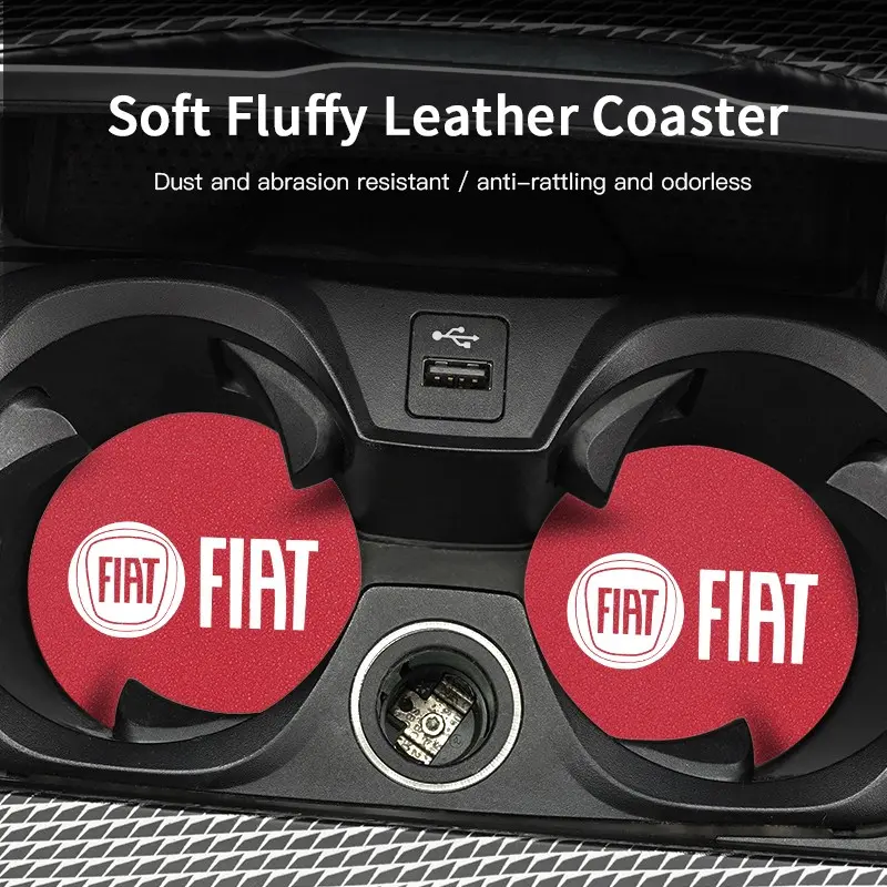 2Pcs Car Suede Coaster Anti-Slip Water Cup Pad Accessories For FIAT Abarth 600 Panda Pulse Tipo Mobi Strada 500 Topolino Fastback Cronos Freemont