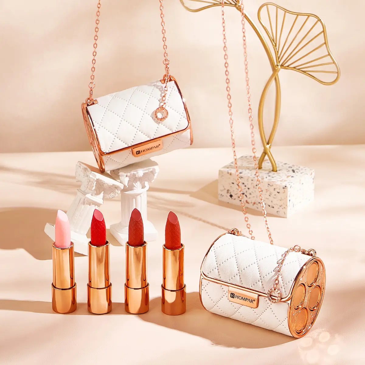 Luxury Mini Chain Bag Lipstick Set 4Pcs Matte Velvet Lip Balm Kit Long Lasting Waterproof Makeup Gift Set for Women