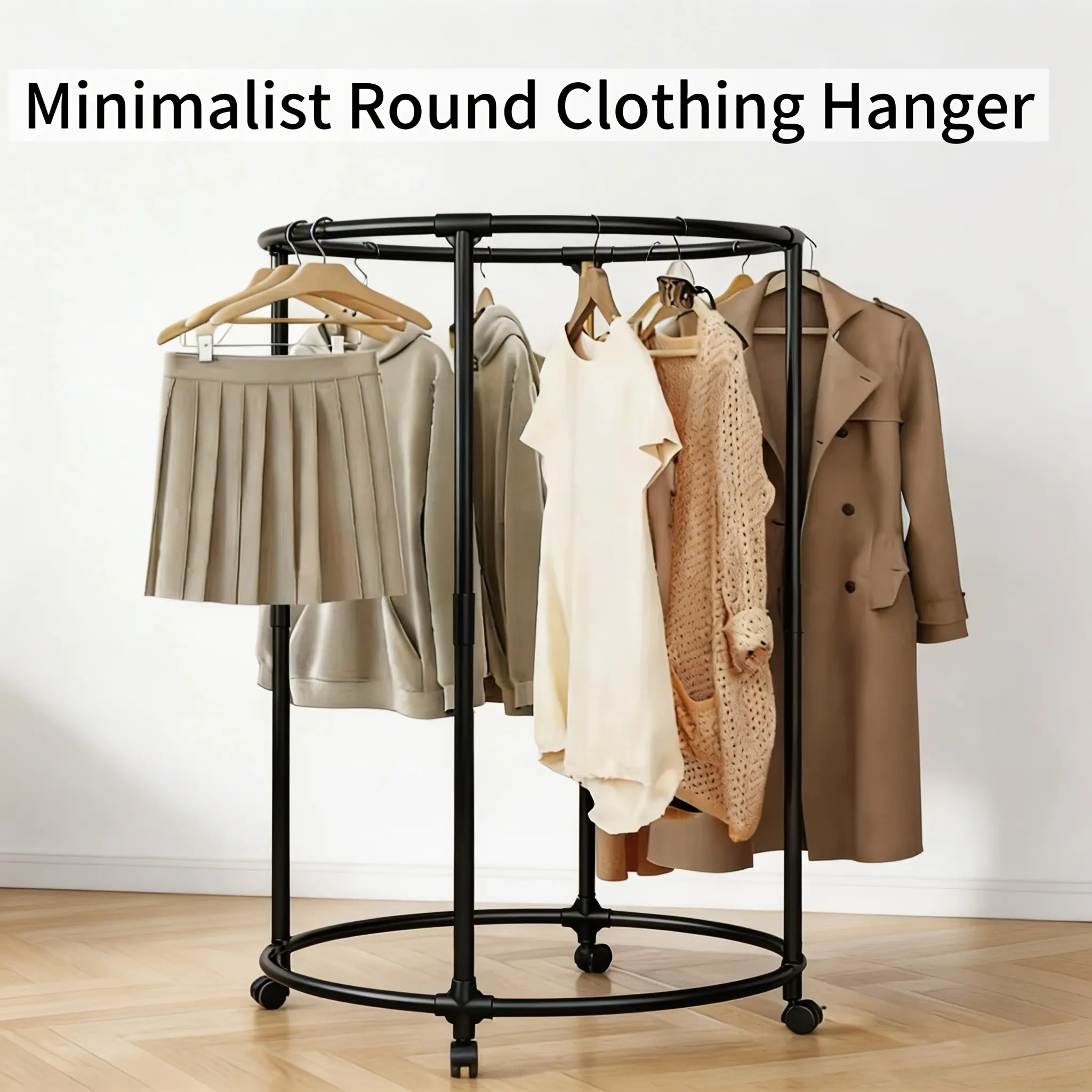 Industrial Metal Round 360-Degree Rotating Laundry Drying Rack, Freestanding with Locking Wheels, Easy Installation, Supports Up to 300 lbs, Suitable for Living Rooms, Bedrooms
