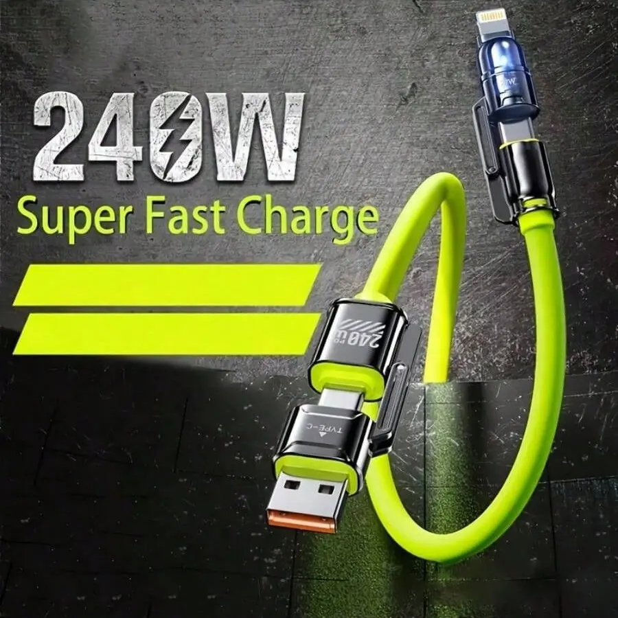 4-In-1 USB Charging Cable, 240w Fast Charge, Multi-Port USB-C, Compatible with iPhone 16/15/14/13, Samsung, Motorola, Christmas Gift