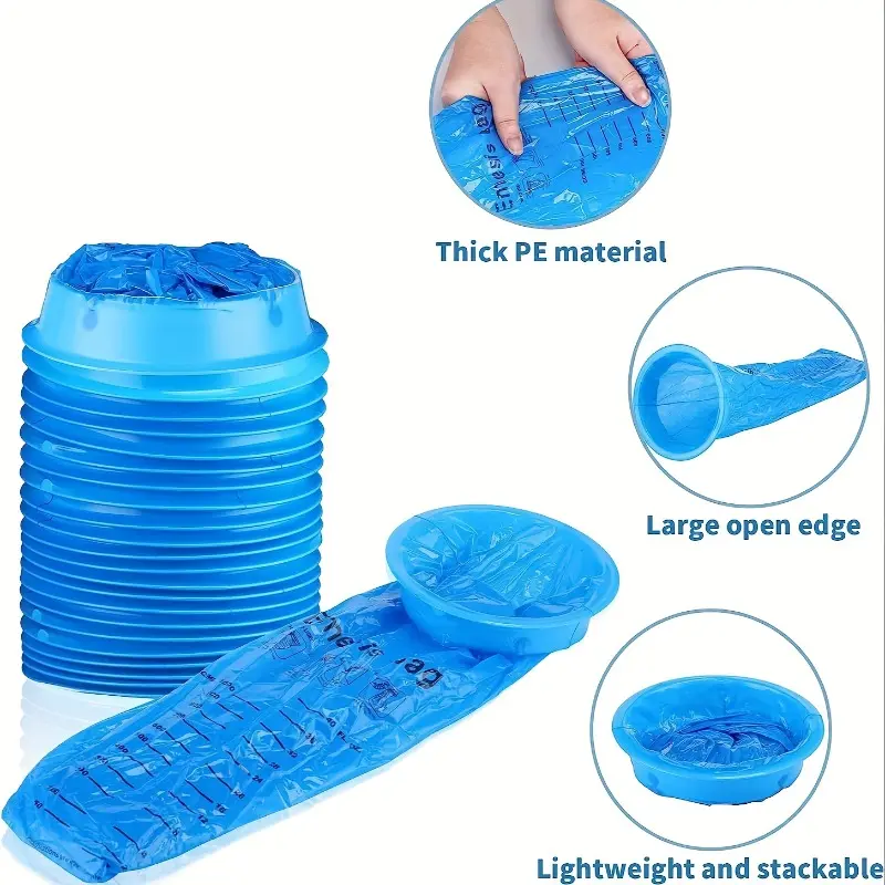 5pcs Portable disposable vomiting bag, with a blue trash can-style design, suitable for travel, motion sickness, and emergency situations