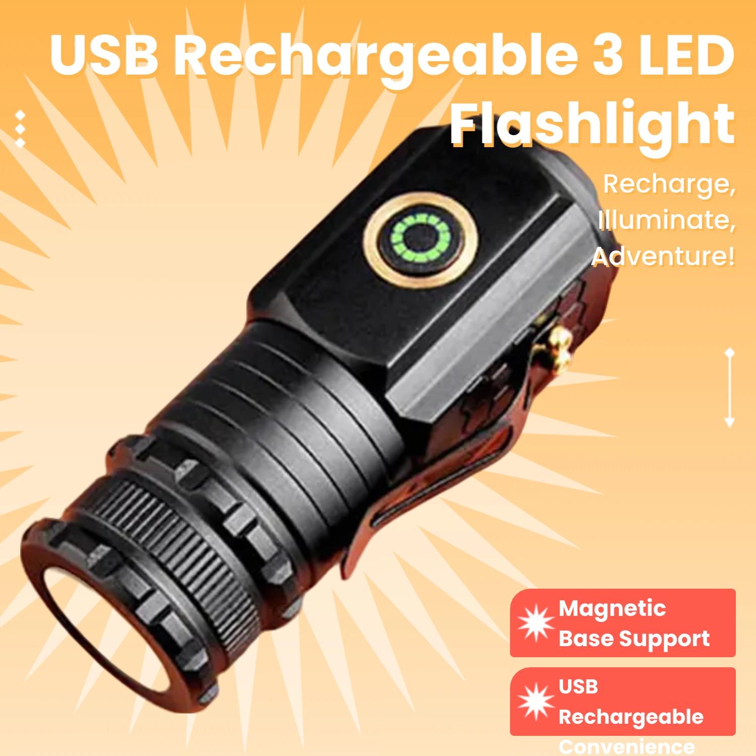 Type-c Rechargeable Outdoor Light, Portable Mini 3 LED Flashlight, Adjustable Modes Clip-on Design Flashlight, Outdoor Lightning Tool for Camping Hiking