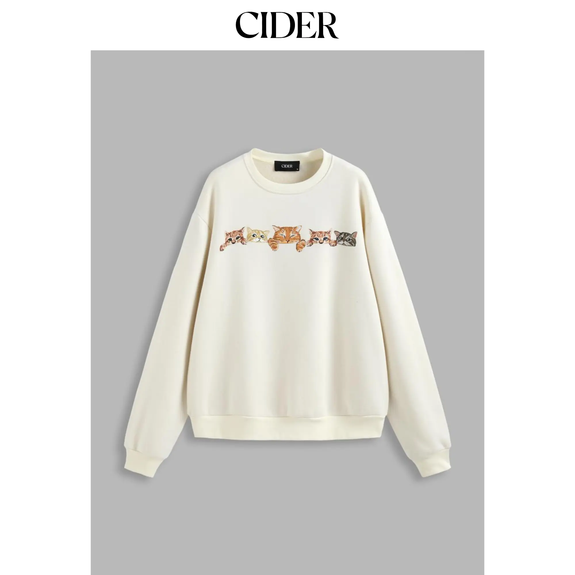Cider Women's Terry Sweatshirt, Cat Pattern Design SohoChic