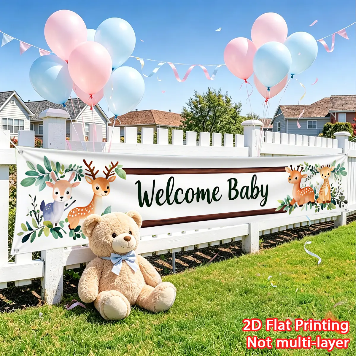 1pc Baby Party Banner Forest Deer Welcome Baby Banner Party Banner, Large Banner Polyester material suitable for outdoor railing porch wall decoration, fence decoration