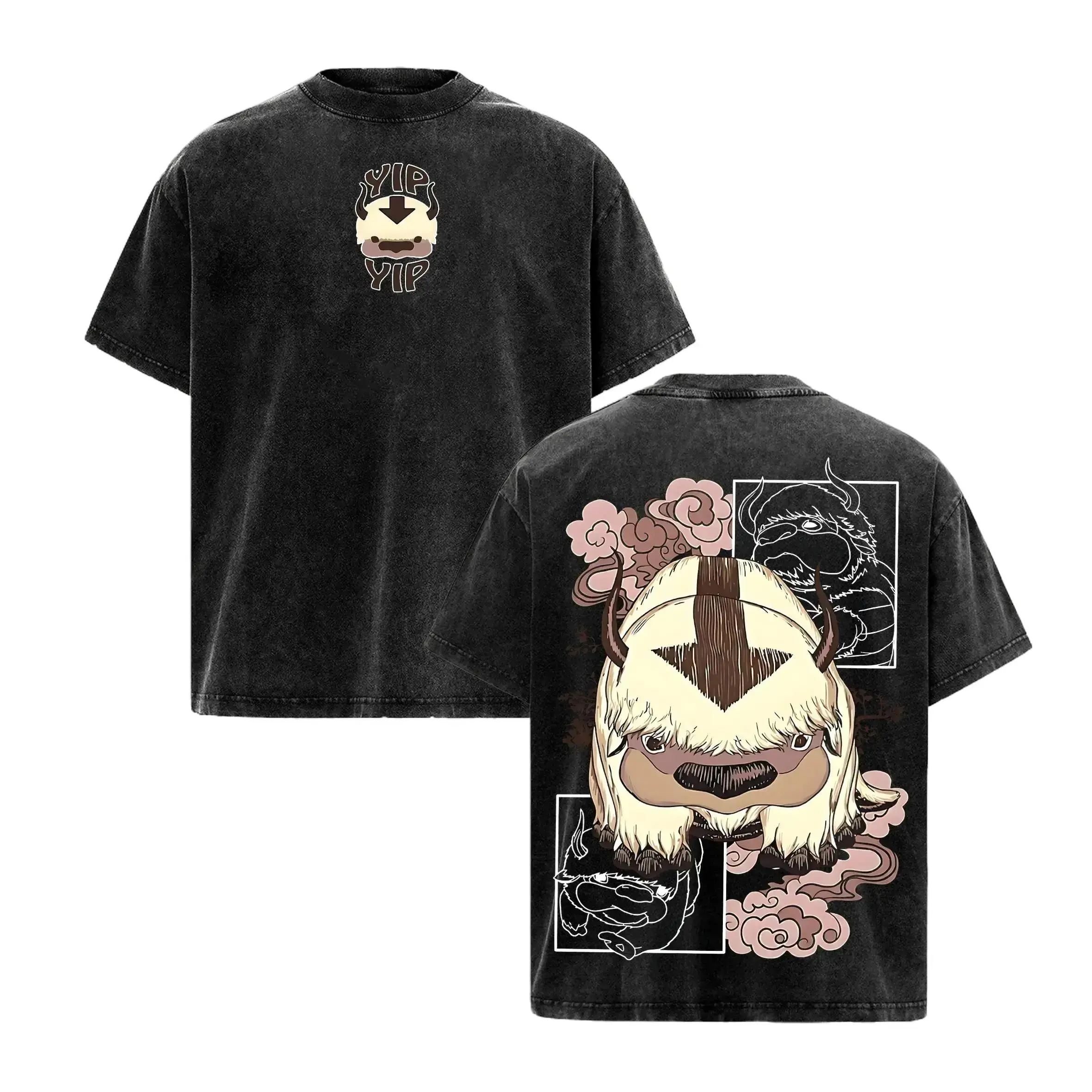 Unisex Appa Avatar The Last Airbender Vintage Washed Oversized Short-Sleeve Print Sports Top, Yip Yip Cute Graphic Casual Tee, Cozy Loose-Fit Heavyweight Streetwear Gift, Shortsleeve