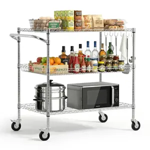 VEVOR Pet Organiser Storage Cart, 3-Tier Heavy-Duty Adjustable Wire Shelf Rack, Commercial Steel Rolling Service Trolley with Handle Bar, Work Table for Garage, Laundry Room, 40x25x40.9 in