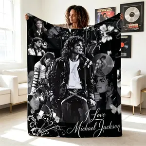 Personalized Michael Jackson King of Pop Flannel Blanket, Music Legend Fleece Throw Blanket for Adults & Kids, Ultra Soft Warm Plush Blanket, Vintage Pop Culture Fan Room Decor for Sofa Bed Couch, Birthday Holiday Gift