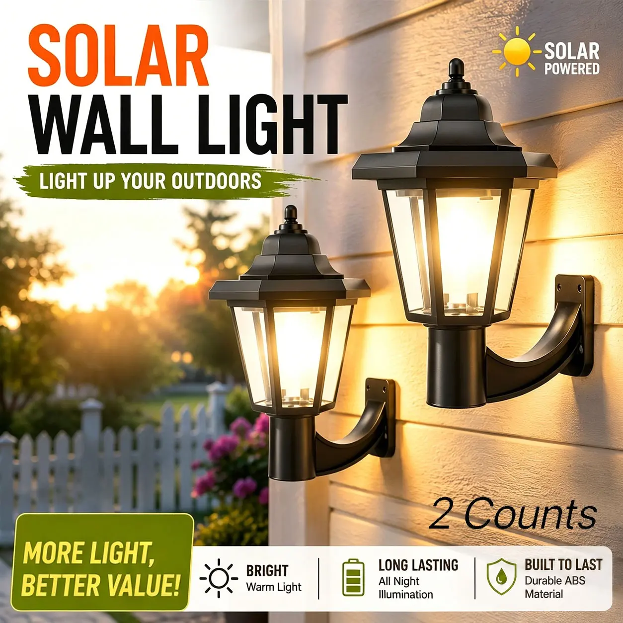 2-pack vintage lantern lamp, Solar garden lamps, solar-powered black hexagonal wall lamp, waterproof sensor wall lamp, easy to install, suitable for garden and courtyard decoration, Solar Decorative Lights, Outdoor Solar Lights