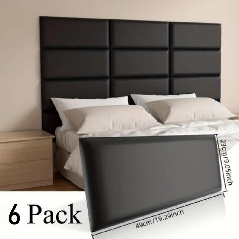 6pcs Thick Bed Headboard Soft Package, 50.04cm X 22.86cm, Self-Adhesive, Impact & Waterproof, Ideal for TV Wall, Living Room, Bedroom, Office Decor