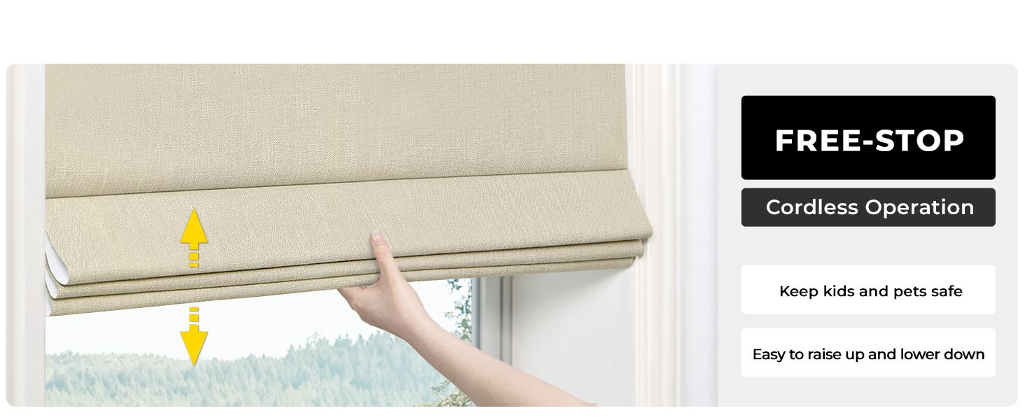 100% Blackout No Tools No Drill Cordless Roman Shades for Windows, Size 34 1/4" W * 72" H (for Windows 34.5" W * 72" H) Blackout - Beige