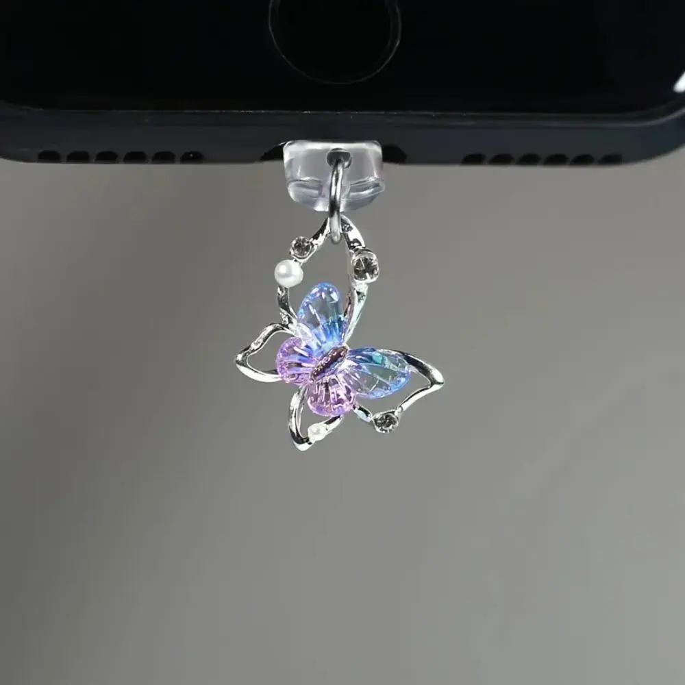 2026 New Pearl Rhinestone 3D Butterfly Smartphone Cellphone Mobile Dust Plug Set, Elegant Bag Accessory Charm, Compatible with iPhone & Type-C, Ideal Holiday Gift for Women, Accessories, 3D Butterfly Design, Dust Plug Charms, Blocks Dust
