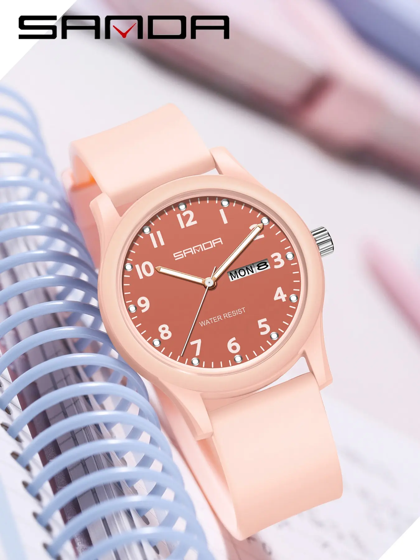Sanda 3263 Lightweight Medical Nurse Watch, Unisex Silent Waterproof Dual Calendar Silicone Wristwatch, Quartz Wrist Watches, Quartz Analog Wristwatch for Students and Commuters