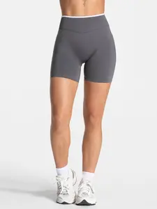 2026 Women's High Waisted Contrast Trim Seamless Yoga Shorts, High Elastic Tummy Control Butt Lifting Workout Biker Shorts, Breathable Quick Dry Sports Running Cycling Compression Shorts For Gym Athletic Fitness Training