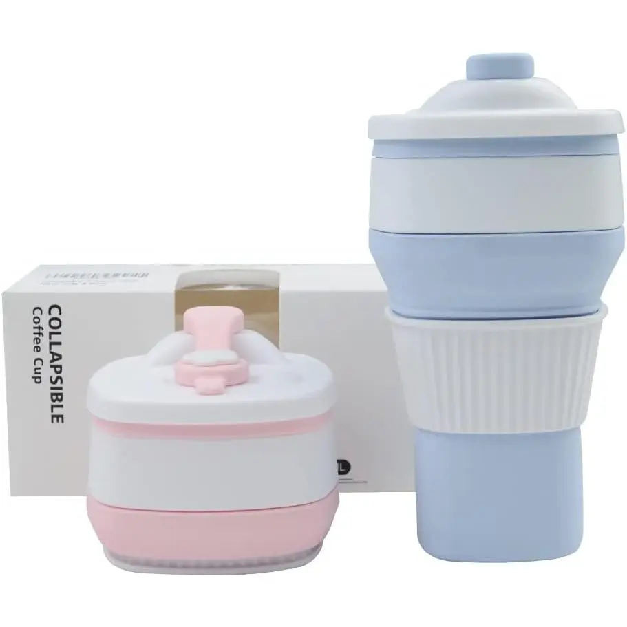 Collapsible Travel Coffee Cups Set of 2 -  Foldable Mugs with Leakproof , , Microwave and Dishwasher Safe - 10oz (300ml) for Travel, Office, Camping