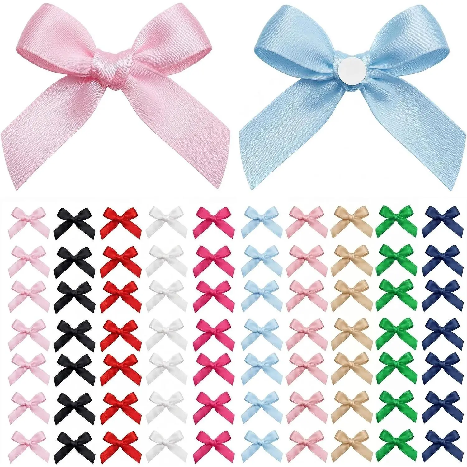 100 count Mini  Color Bows Decoration with Glue Dots,  Satin Ribbon Ornaments for DIY, Crafts, Favors, for Wedding, Birthday, Bachelorette Party, Bridal Shower, Engagement,  Shower