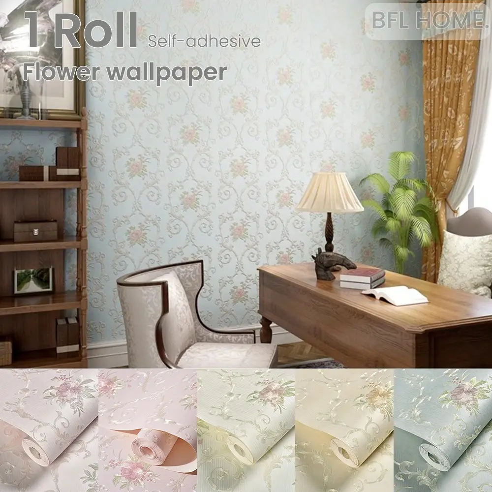 1-roll self-adhesive thick non-woven paper wallpaper with elegant flower patterns, multiple colors and sizes, easy to peel and paste, suitable for bedroom, living room, furniture surface renovation and background wall decoration.