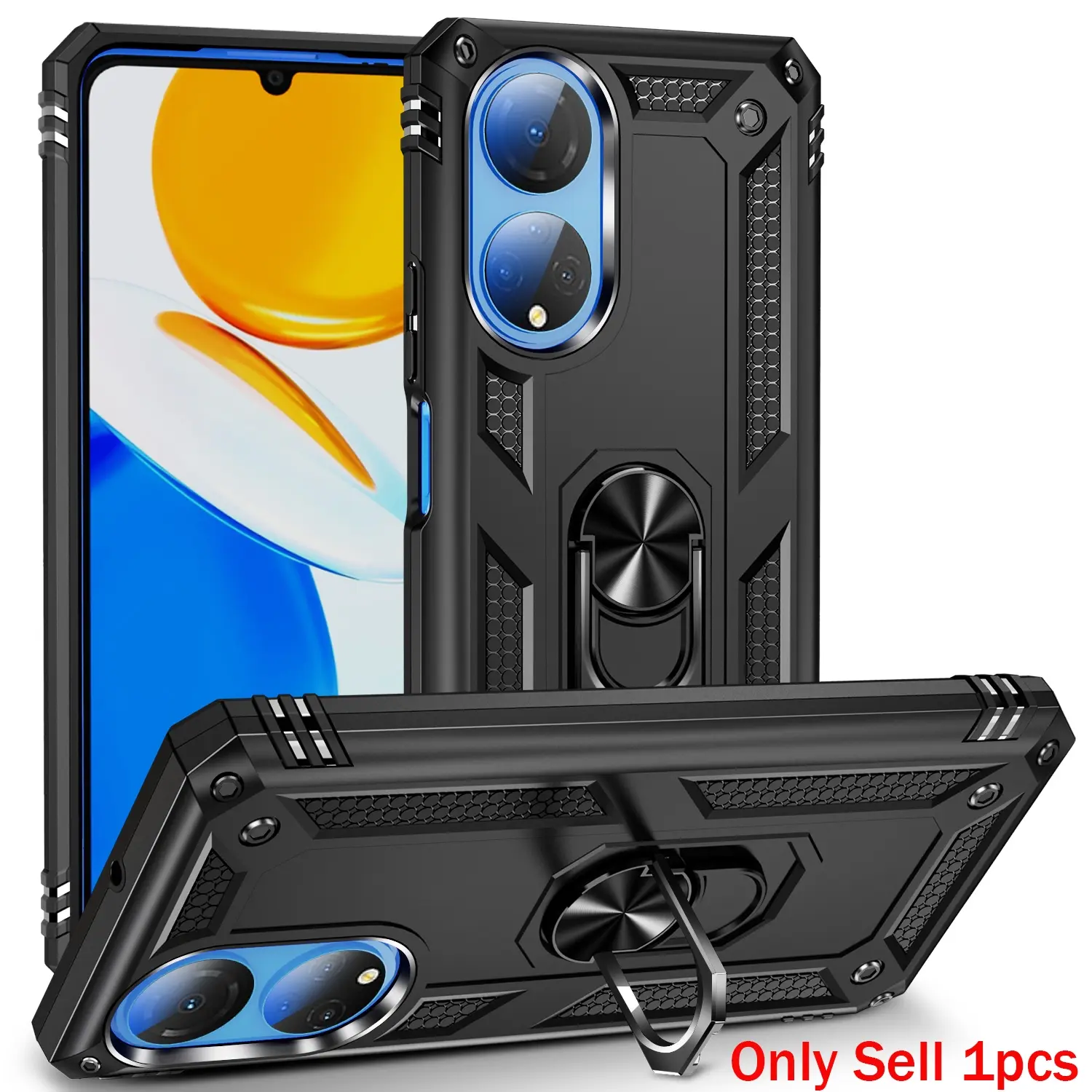 Case for Huawei Honor X7, Solid Color High-Grade Hard Shell, Thickened Durable 360° Rotatable Magnetic Ring Stand, Dual-Layer Shockproof Protection for Huawei Honor X7 Case
