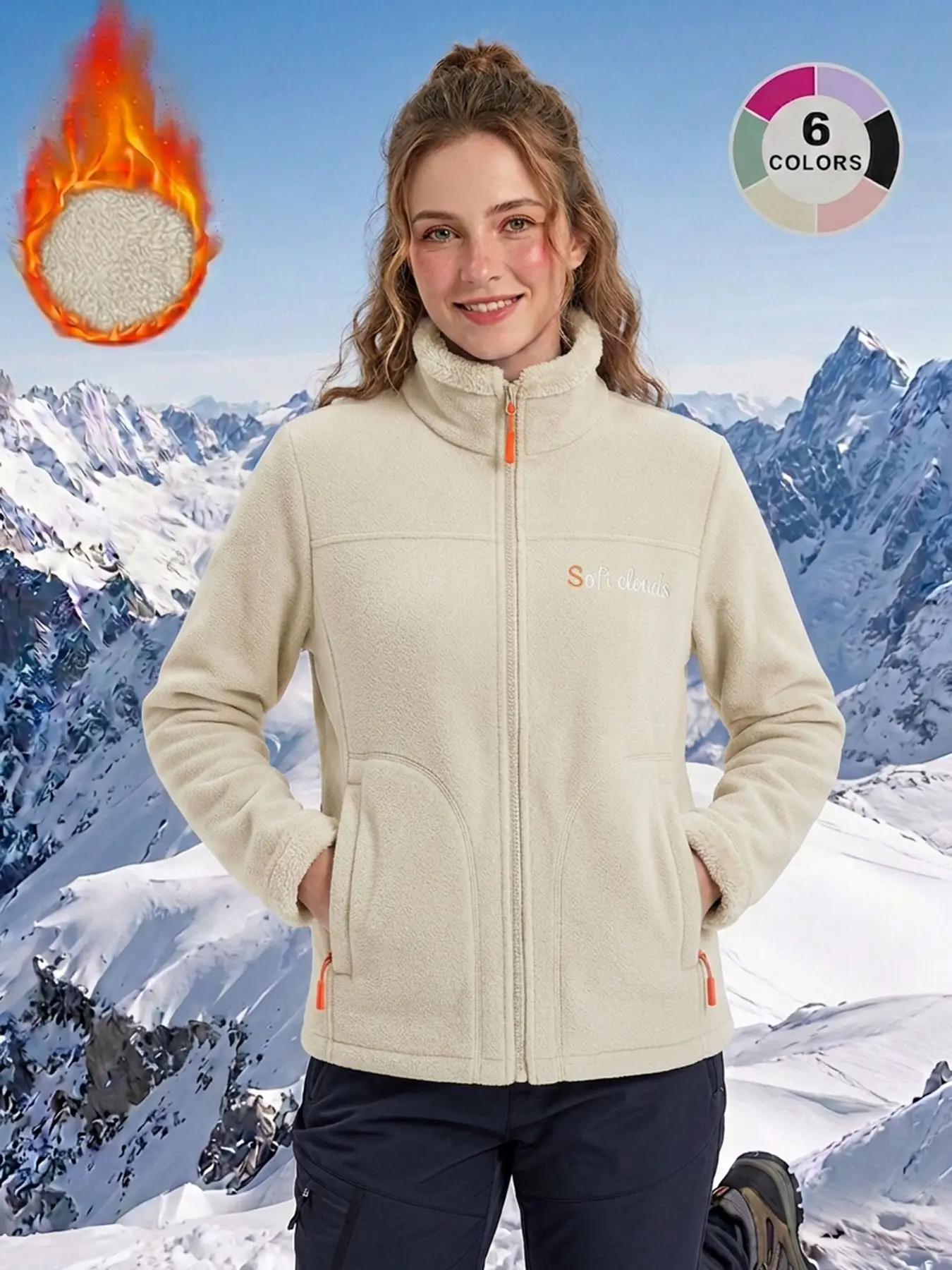 Women's Embroidered Fleece Jacket, Fall Winter Warmth, Casual Slim Fit, Long Sleeve, Zipper Open Front, Daily Wear, Travel, Party