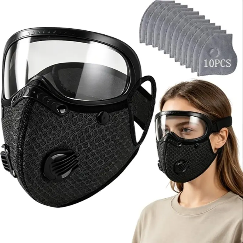 Reusable Carbon Filter Dust Mask with Adjustable Goggles, Anti-UV-5-Layer Filte with 10 Filters, Built for Woodworking Safety Gear, Safety Equipment, Protective Mask