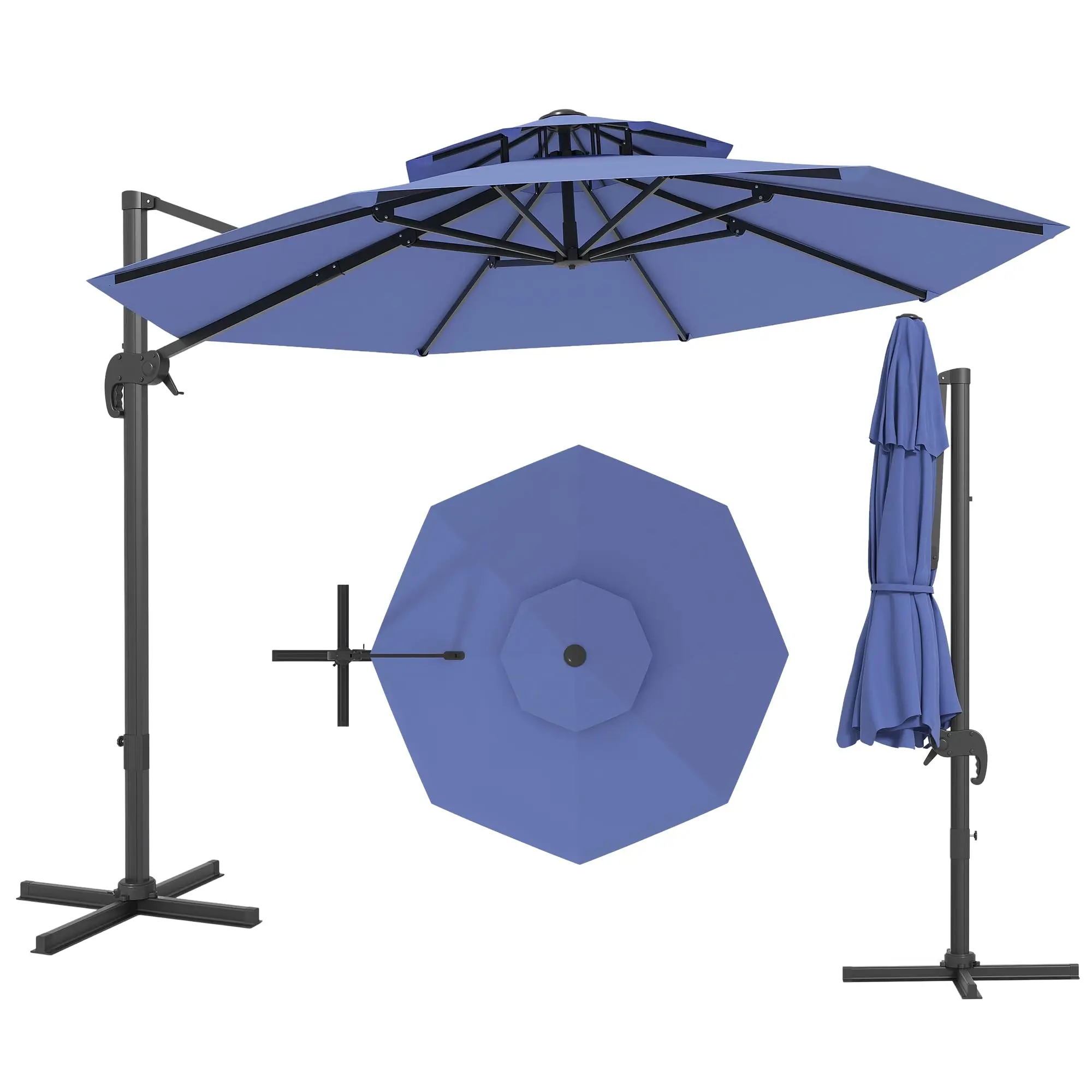 10FT Offset Patio Umbrella – Double Roof, UV Protection & 360° Rotation, Cantilever Shade Umbrella for Pool, Garden, Deck & Backyard | Easy Setup, No Base Needed,home decor,camping essentials