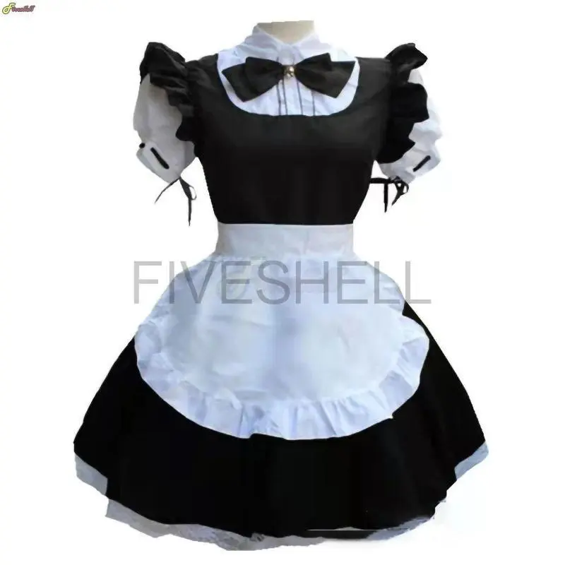 Women Maid Cosplay Costume Lolita Dress Short Sleeves Waitress Uniform Pinafore Outfit Halloween Anniversary Party Outfit Girls