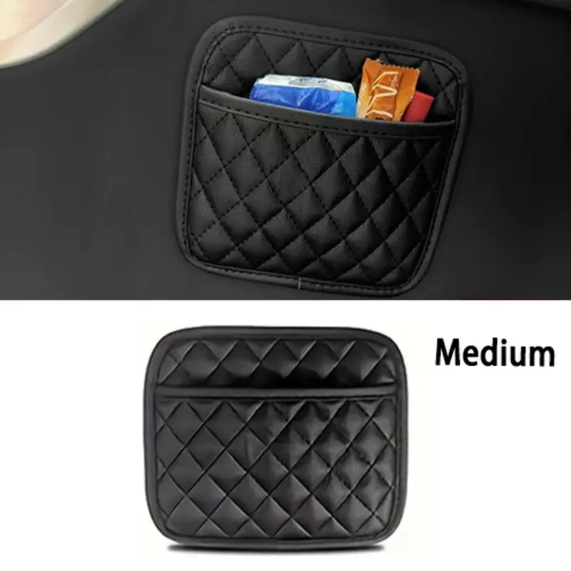 Medium Car Phone Storage Bag, PU Leather Self-Adhesive Car Organizer, Dashboard Storage Box, Seat Gap Holder, Multi-Functional Large Space Bag