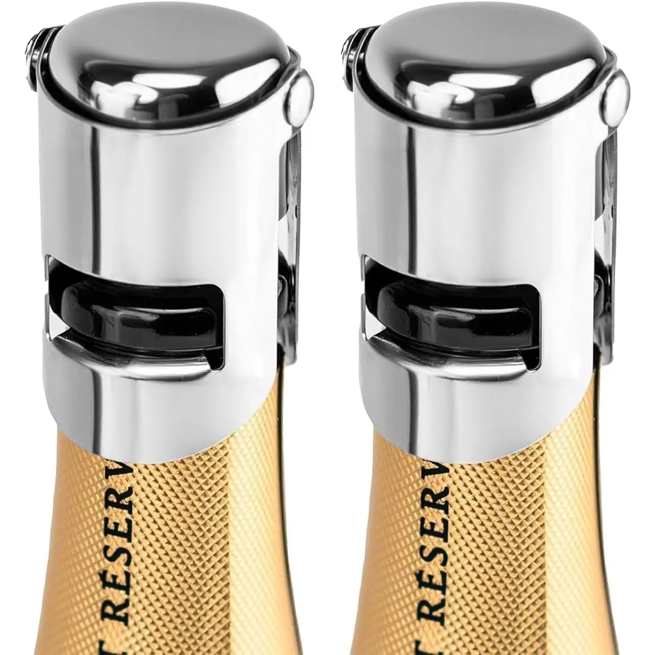 2 Pack Champagne Stoppers for Prosecco, Cava and Champagne | Stainless steel and , locks onto bottles with a  ring, helps preserve bubbles, easy to clean