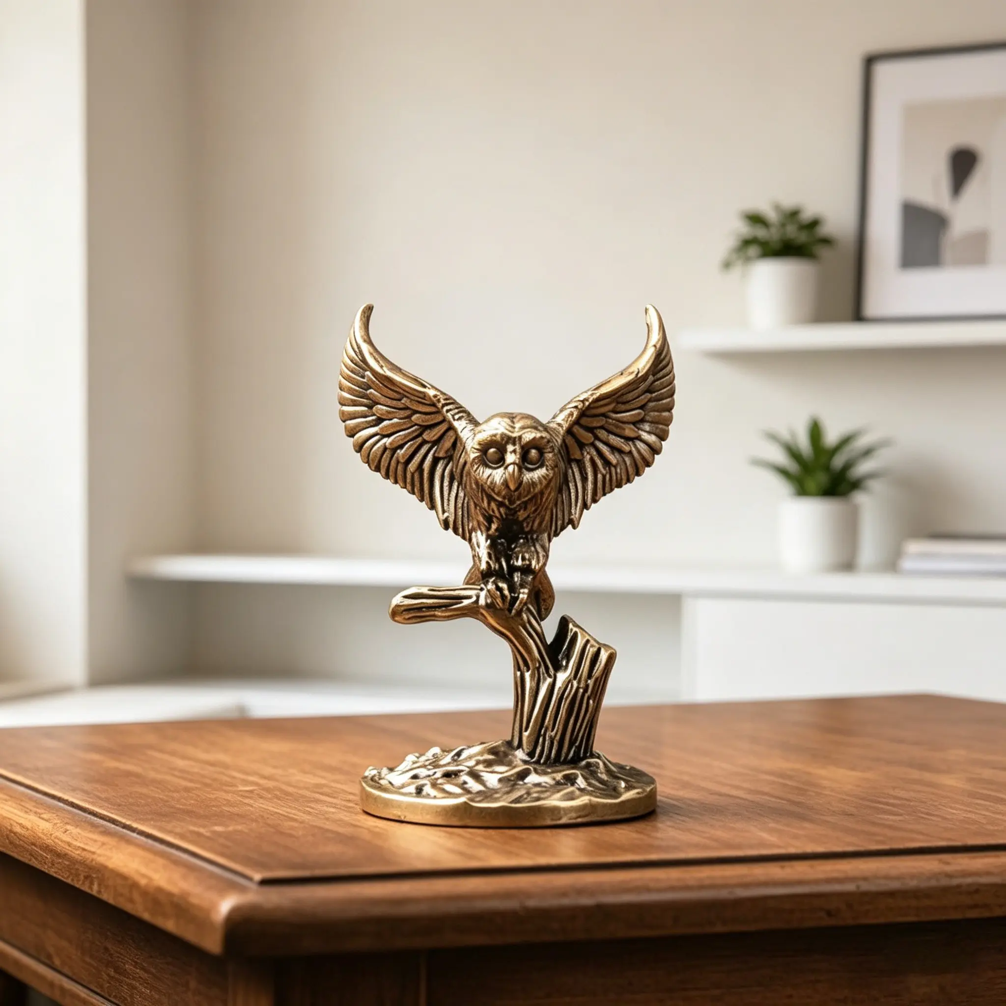 Brass Vintage Owl Figurine, Figurines Decor, Desktop Decorative Ornament, Home Office Decoration, Branch Owl Sculpture, Elegant Wall Art Piece