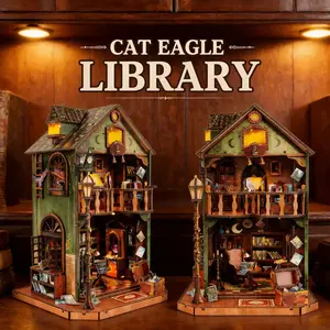 DIY Book Nook Kit, Miniature House Kit with LED Lights, 3D Wooden Puzzles for Adults & Teens, Creative Model Building Kit, Unique Bookshelf Decor, Crafts & Gift