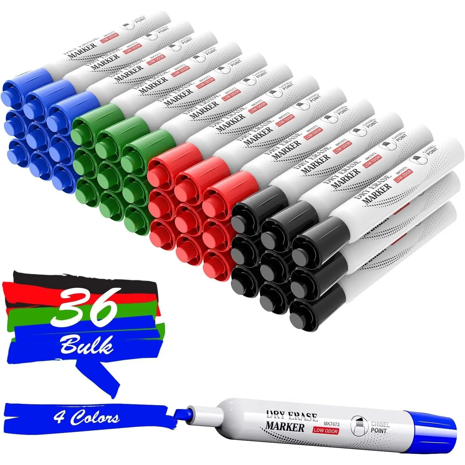 Dry Erase Markers, Chisel Tip Whiteboard Markers, 36 Bulk 4 Colors | Low Odor, , Smooth Writing, Easy to erase, Suitable for Classroom, Teachers, Office, School Supplies