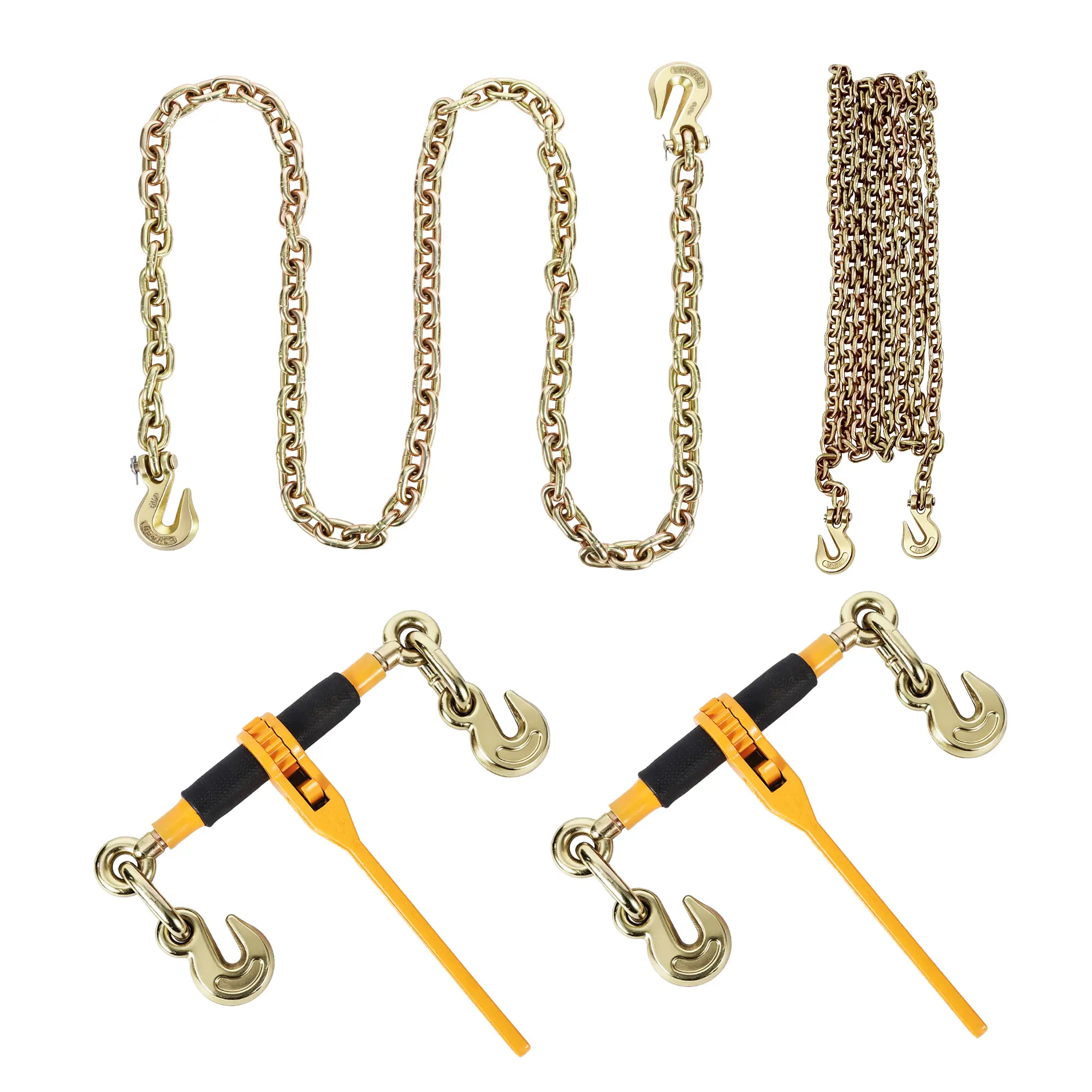 G80 Ratchet Load Binder & Chain Kit – 2 Binders, 2 Chains (10ft) | Grade 80 Steel, 5,400-9,200lbs WLL | For Flatbeds, Trailers, Farm | Rust-Resistant, Heavy Duty | Extra-Long Handle, Easy Tensioning | Cargo Securement Tool | Industrial Grade