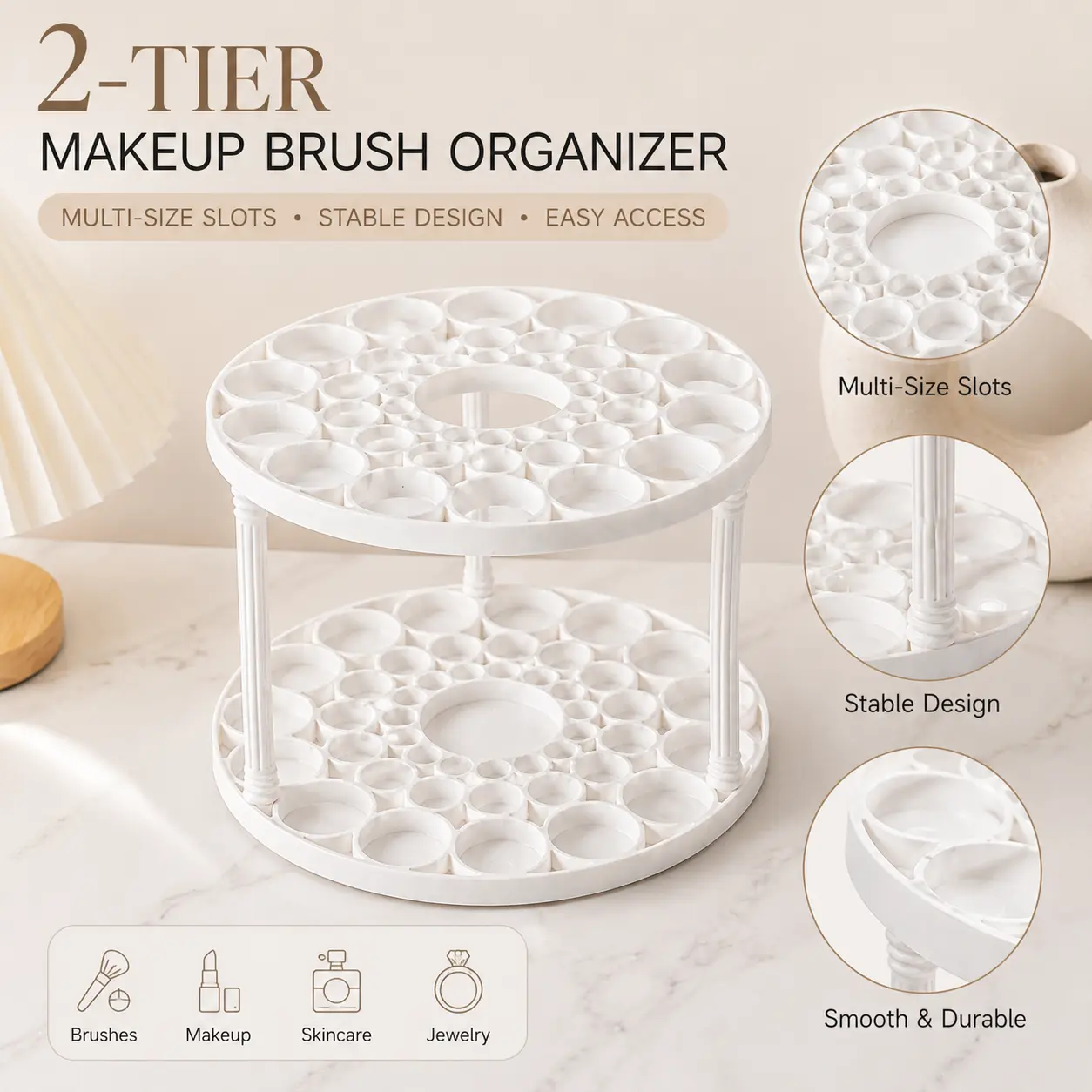 1PCSMakeup Brush Holder and Vanity Organizer, Multi-Purpose Desktop Storage for Cosmetic Brushes, Paint Brushes, Pencils and Markers