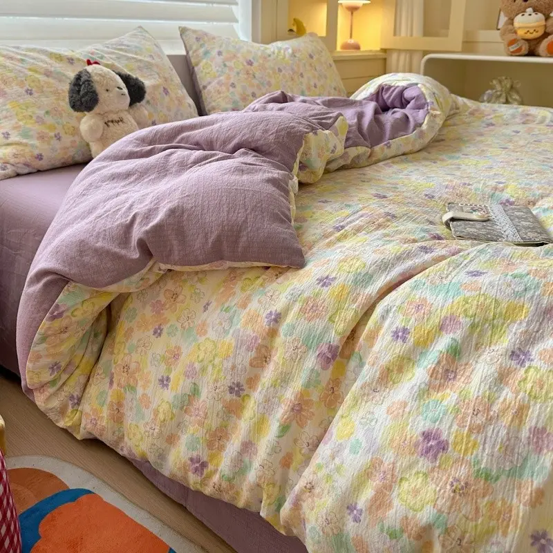 3 pieces Duvet Cover Set ,Soft Bedding Set Without Sheet ,Water Washable Polyester Bedding, Romantic Floral Print Soft Breathable Zipper Closure Quilt Cover +Pillowcase, Floral Bedding Sets