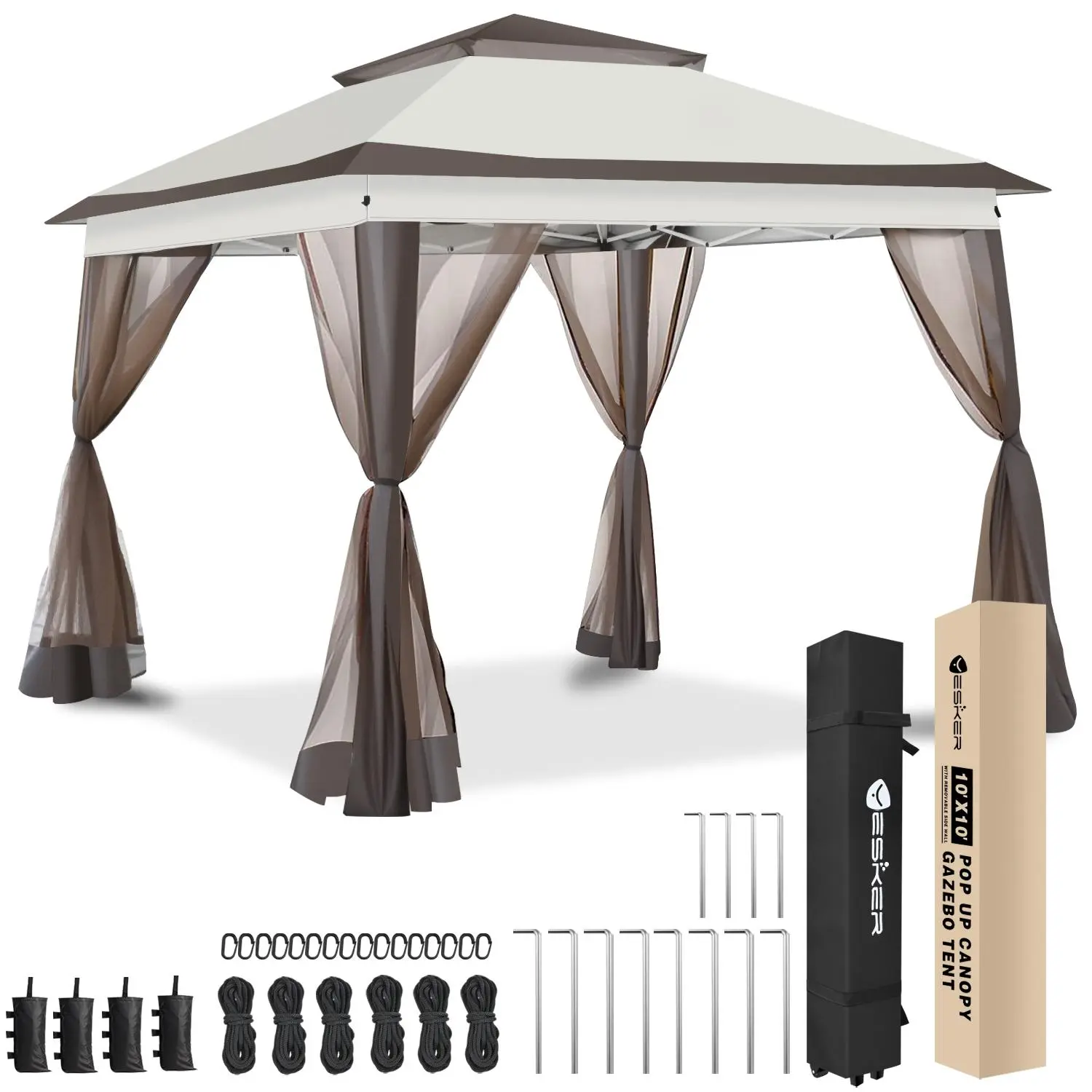 Nilight 10x10 Pop Up Canopy Tent, Heavy-Duty Steel Gazebo with Vented Top and Mesh Sidewalls for Garden Party, Oxford Fabric with UV Sun Protection, Stakes/Stabilizers, Durable, Outdoor Dining, Hook