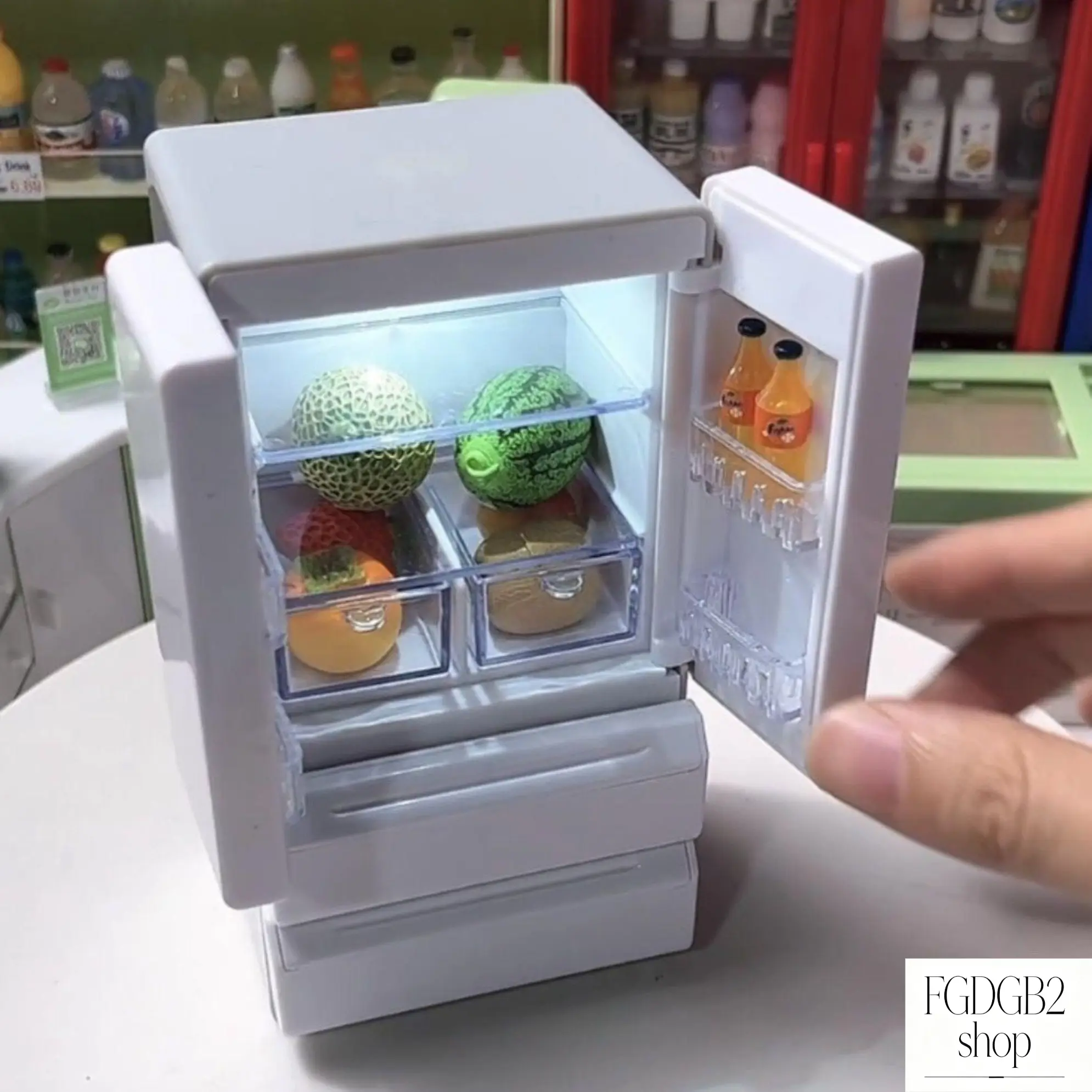 1:12 Scale Plastic Rectangular Dollhouse Refrigerator - Double Door Mini Fridge Model with LED Light, Realistic Kitchen Appliance for Dollhouse Decor, DIY Miniature Scenes