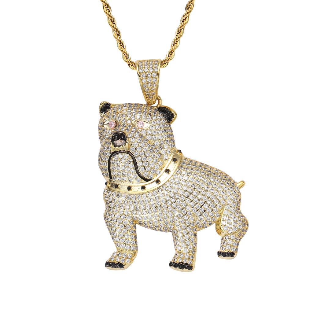 Bulldog Pendant Necklace for Men, Silver and Golden CZ Diamond Dog Chain Necklace, Animal Hip Hop Statement Pendant Jewelry, Streetwear Fashion Gift Accessory