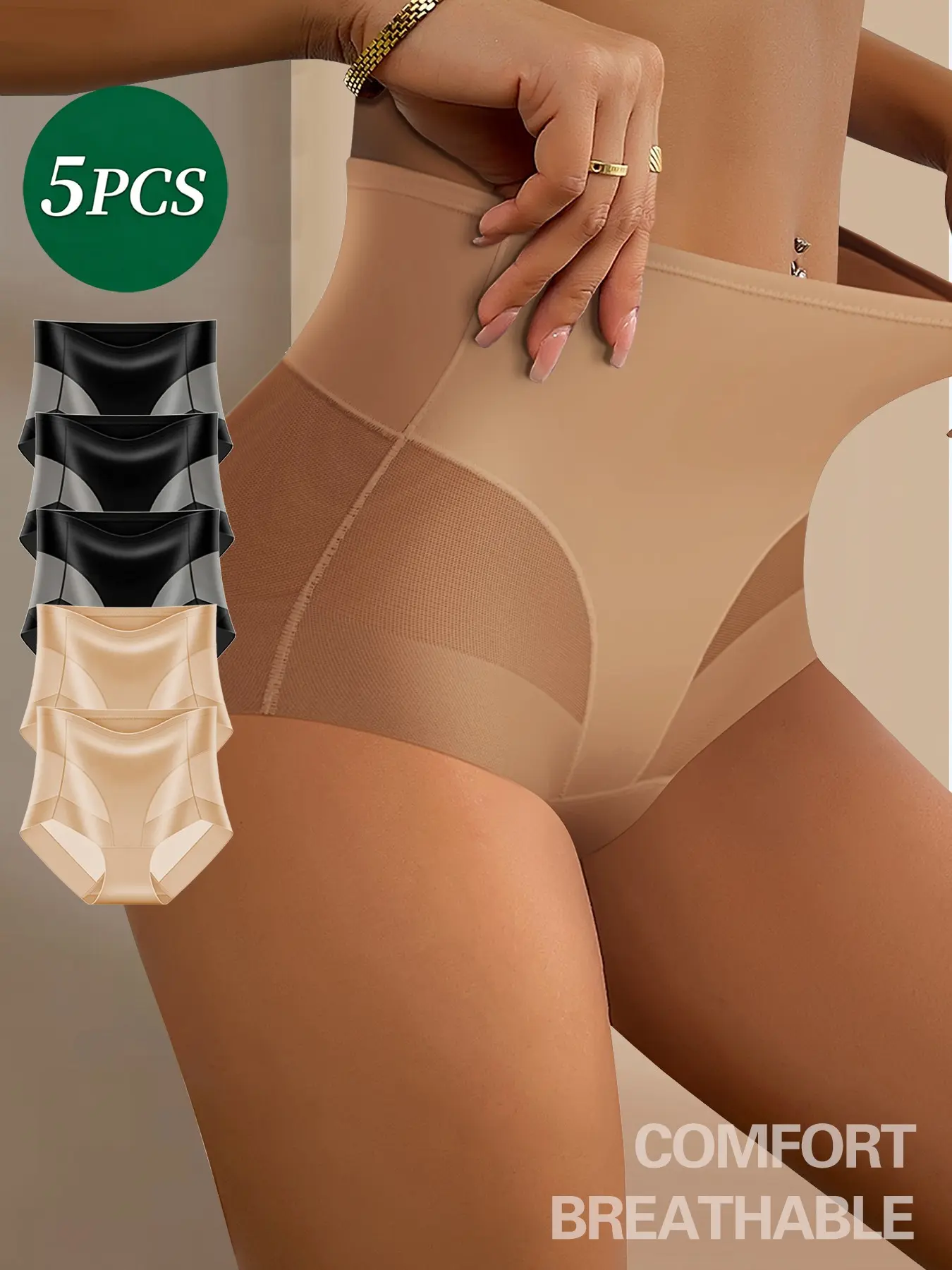 5pcs Mid-Waist Shapewear Briefs Panties for Women, Soft Breathable Mesh Seamless Underwear, Perfect Fit for Curvy Ladies, Daily Confidence