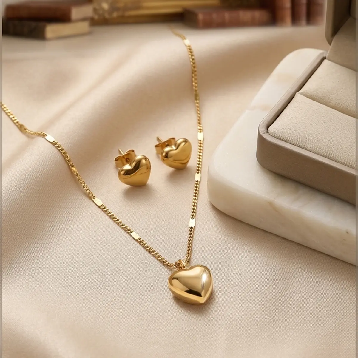 Women's Elegant Stainless Steel Stud Earrings & Matching Necklace Set, Fashion Jewelry Set for Gifting, Matching Necklace Set Jewelry Sets, Stud Earrings Jewelry Sets