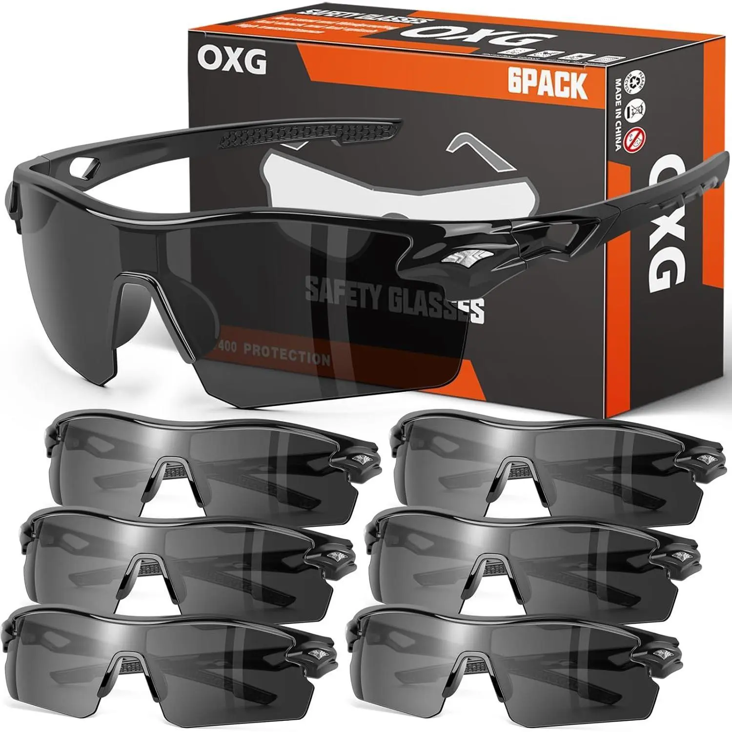 Safety Glasses 6-Pack for Men & Women, Wraparound Polycarbonate Protective Eyewear with Anti-Fog, Scratch-Resistant, UV400 Lenses, ANSI Z87.1 Approved, Compatible with Ear Muffs for Work