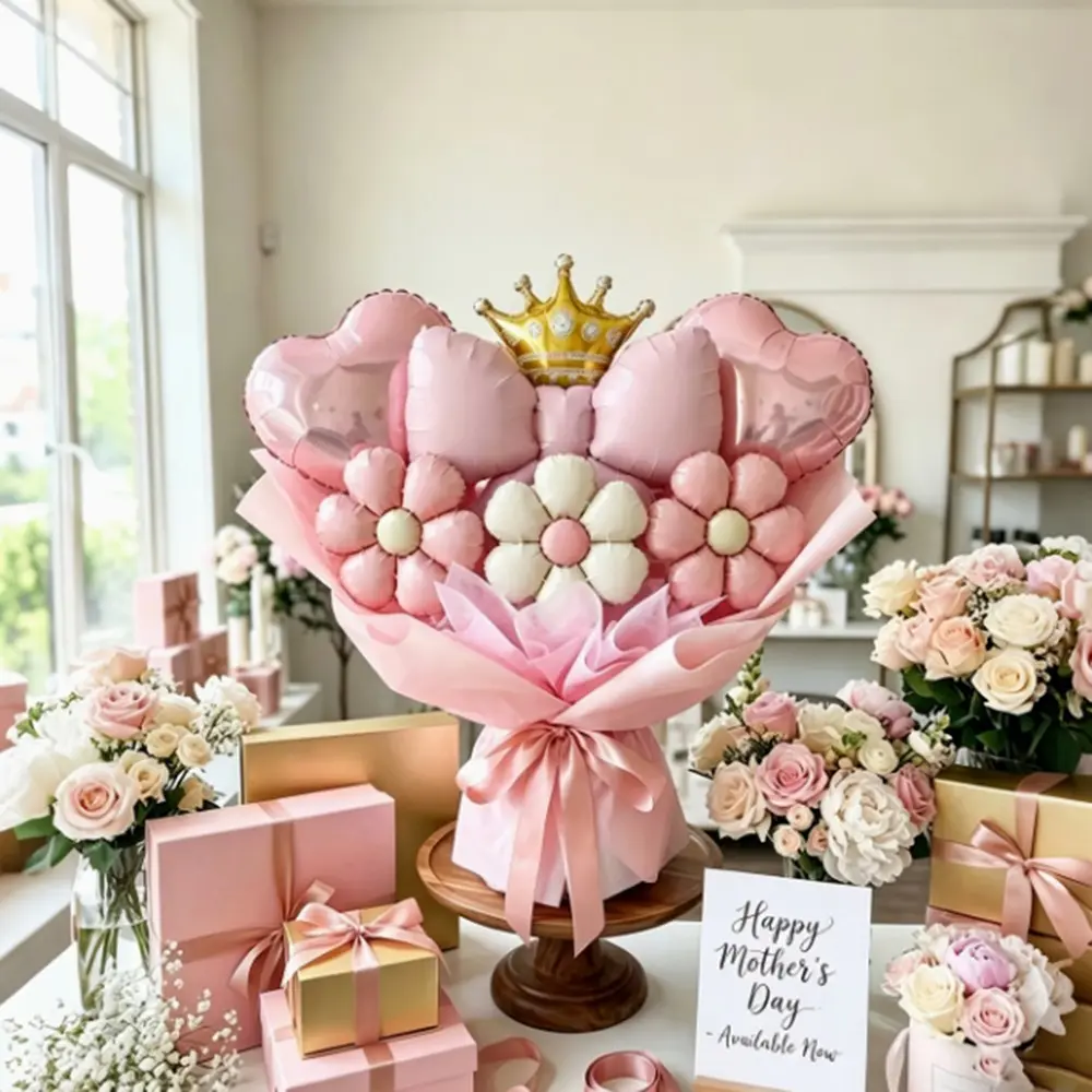 19-Piece Bow Crown Heart Balloon Bouquet, Matte Daisy Party Decor, Party Balloons Decorations, Birthday Anniversary Proposal Gift, Perfect for Celebrations